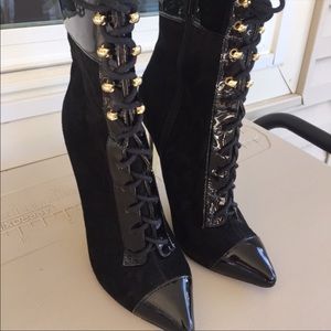 Versace H&M black & gold suede patent ankle boots